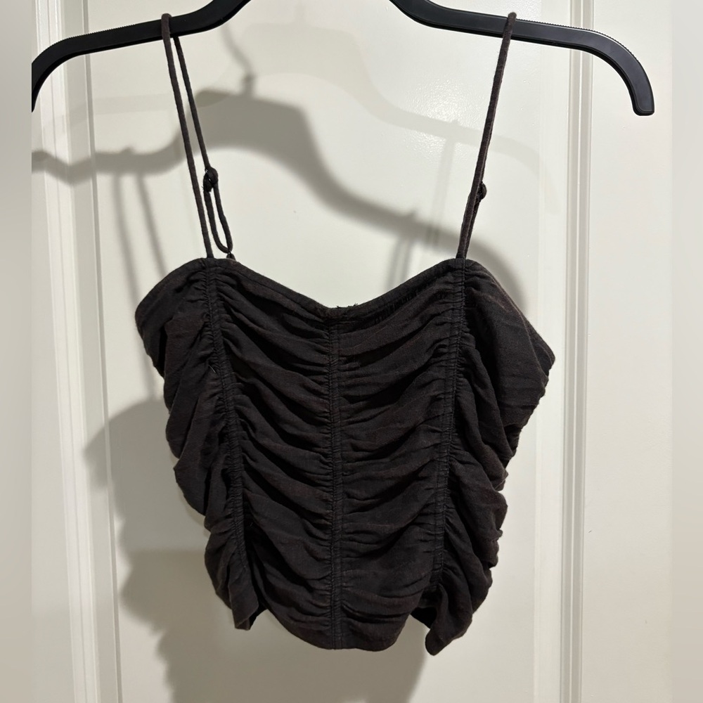 Free People Ruched Black Spaghetti Strap Top